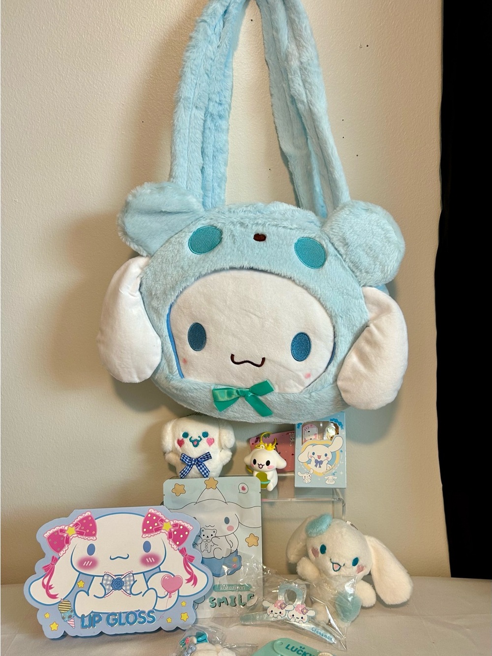 Hello Kitty Cinnamoroll Plush Shoulder Bag - Light Blue & White